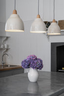 Speckled Cream Gloss Element Pendant Light in Ceramic and Oak by StudioHaran