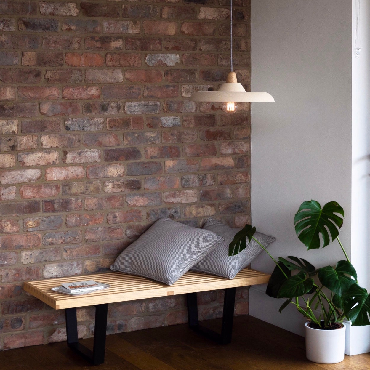 Bas Pendant Light in Ceramic and Oak by StudioHaran