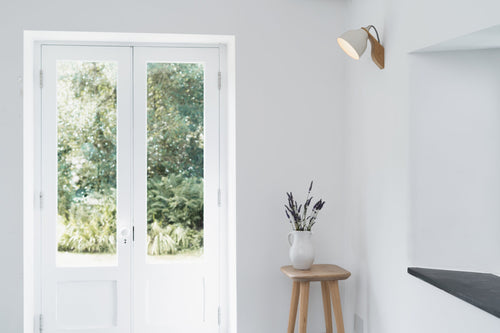 White Element Wall Light in Ceramic and Oak by StudioHaran