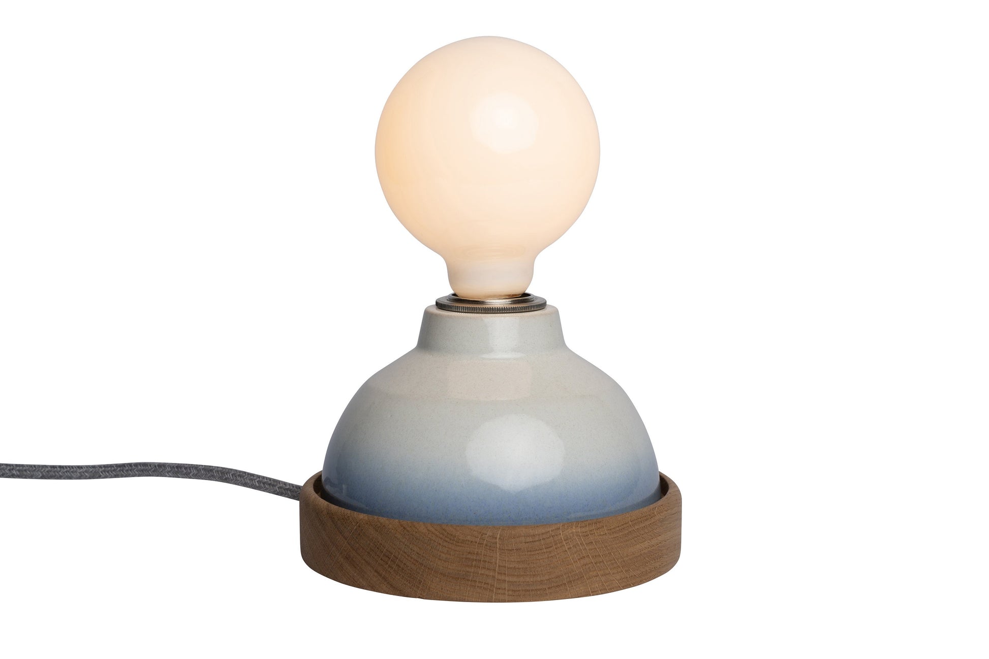 Blue and White Sennen Table Lamp in Ceramic and Oak by StudioHaran