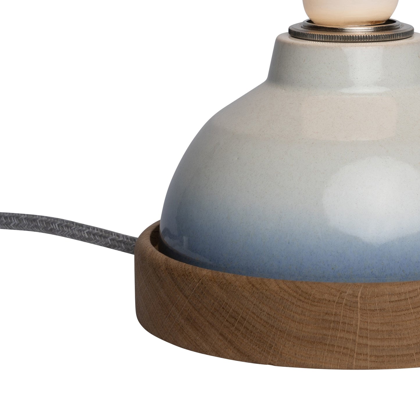 Blue and White Sennen Table Lamp in Ceramic and Oak by StudioHaran
