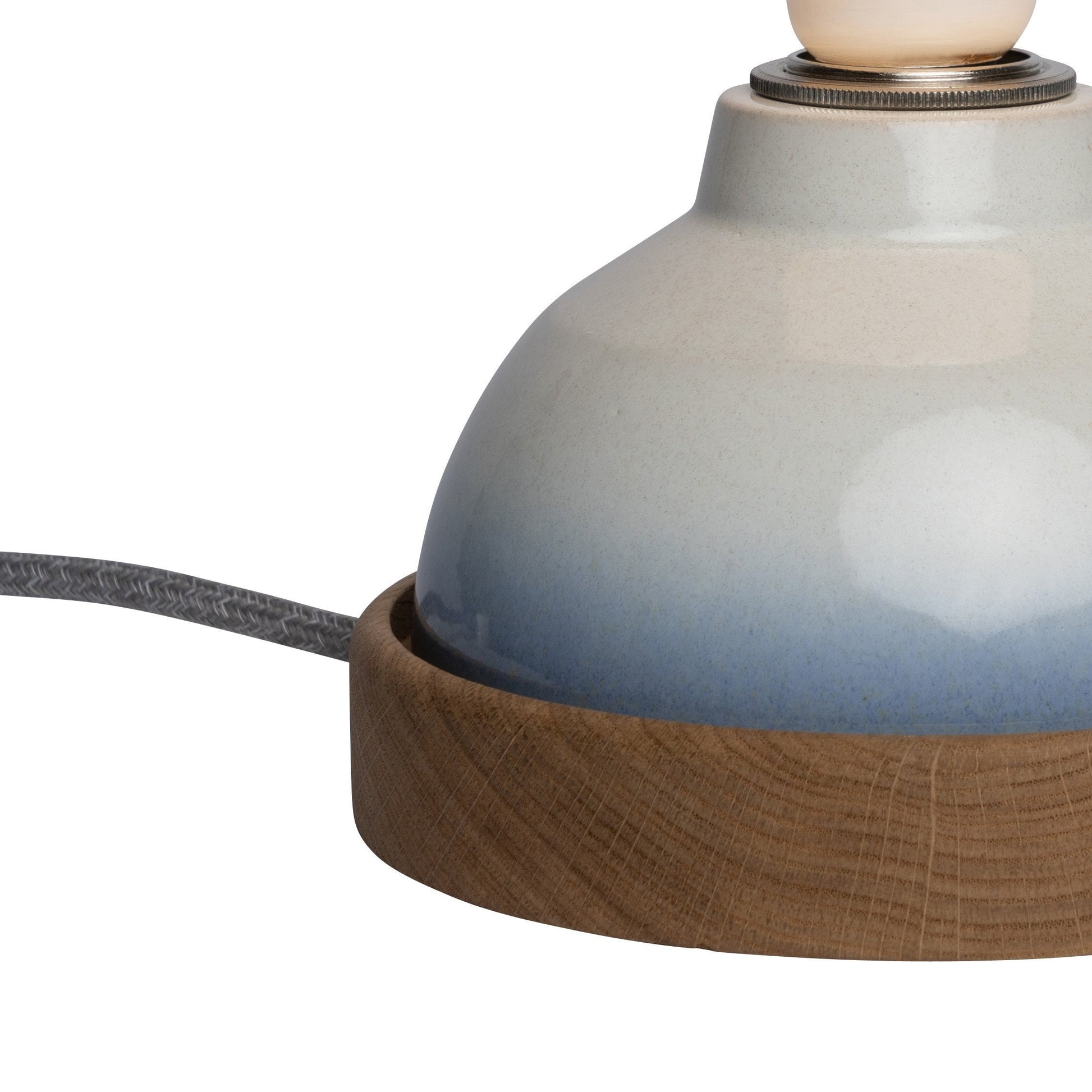 Blue and White Sennen Table Lamp in Ceramic and Oak by StudioHaran