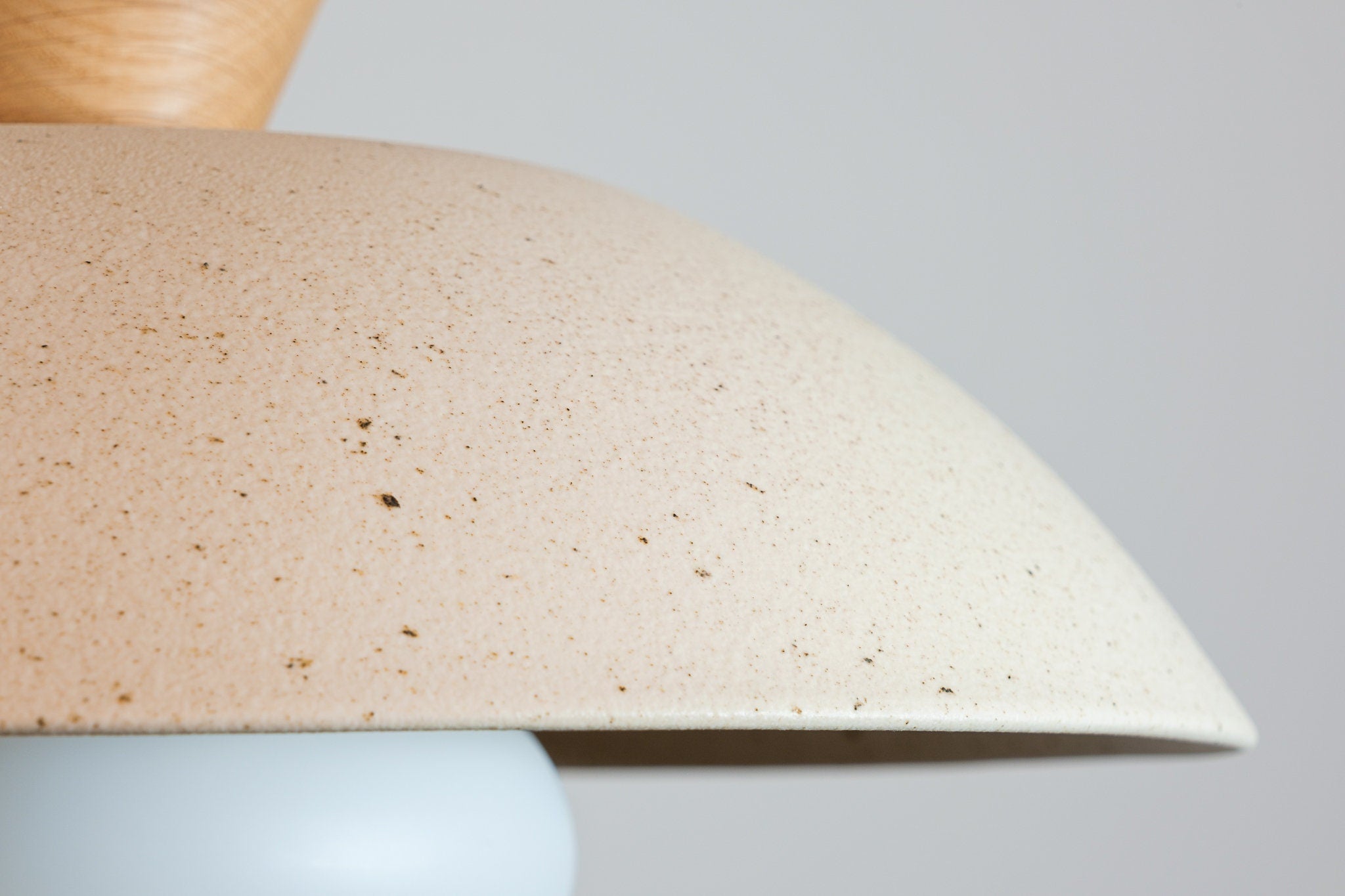 Speckled Cream Matt Dawn Pendant Light in Ceramic and Oak by StudioHaran