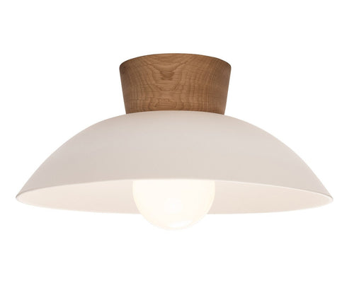White Dawn Flush Mount Ceiling Light in Ceramic and Oak by StudioHaran