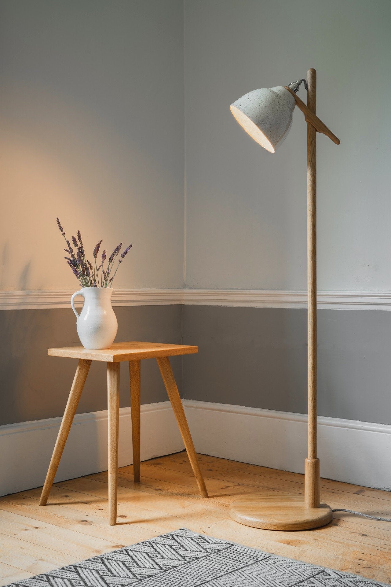 Element Floor lamp in Solid Oak Wood and Ceramic by StudioHaran