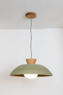 Green XL Dawn Pendant Light in Ceramic and Oak by StudioHaran