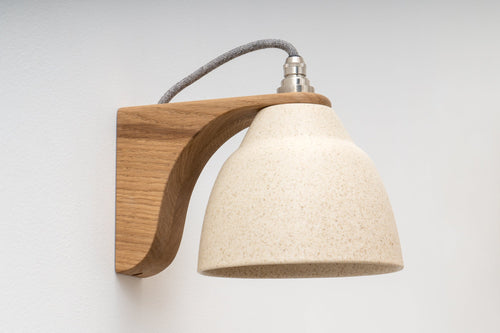 Speckled Cream Matt Right-Angle Element Wall Light in Ceramic and Oak by StudioHaran