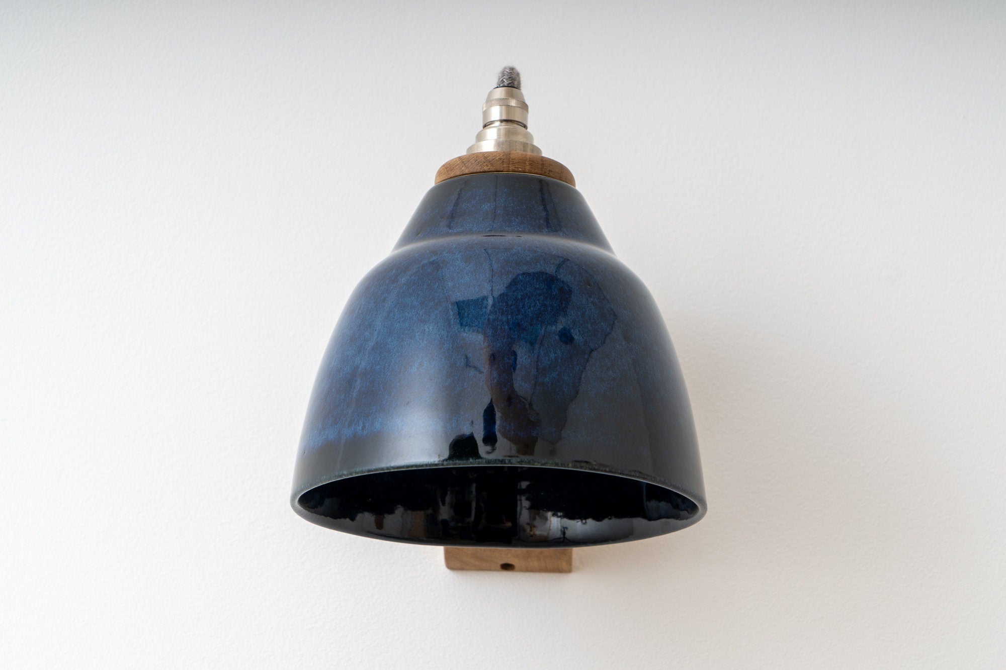 Blue Right-Angle Element Wall Light in Ceramic and Oak by StudioHaran