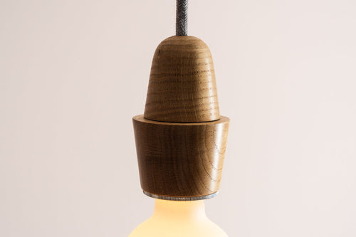 Wooden Element Pendant Light Fixture with Linen Cable and Solid Oak Ceiling Rose by StudioHaran