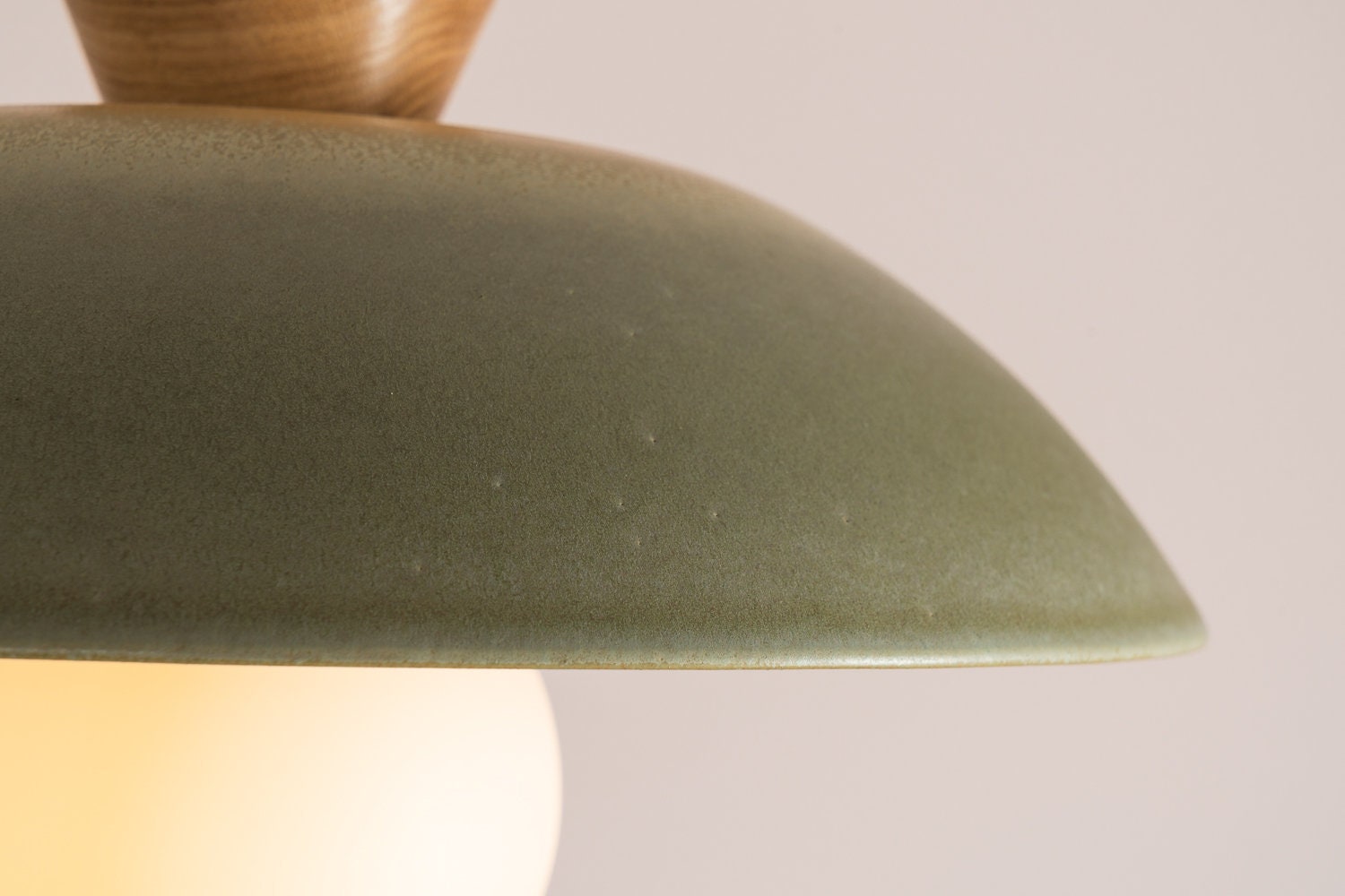 Green Dawn Pendant Light in Ceramic and Oak by StudioHaran