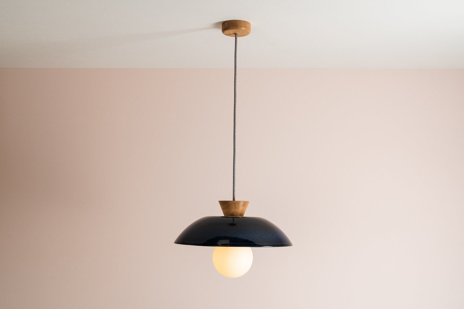 Blue Dawn Pendant Light in Ceramic and Oak by StudioHaran