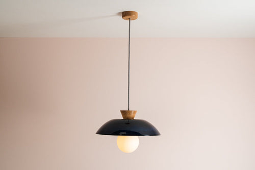 Blue Dawn Pendant Light in Ceramic and Oak by StudioHaran
