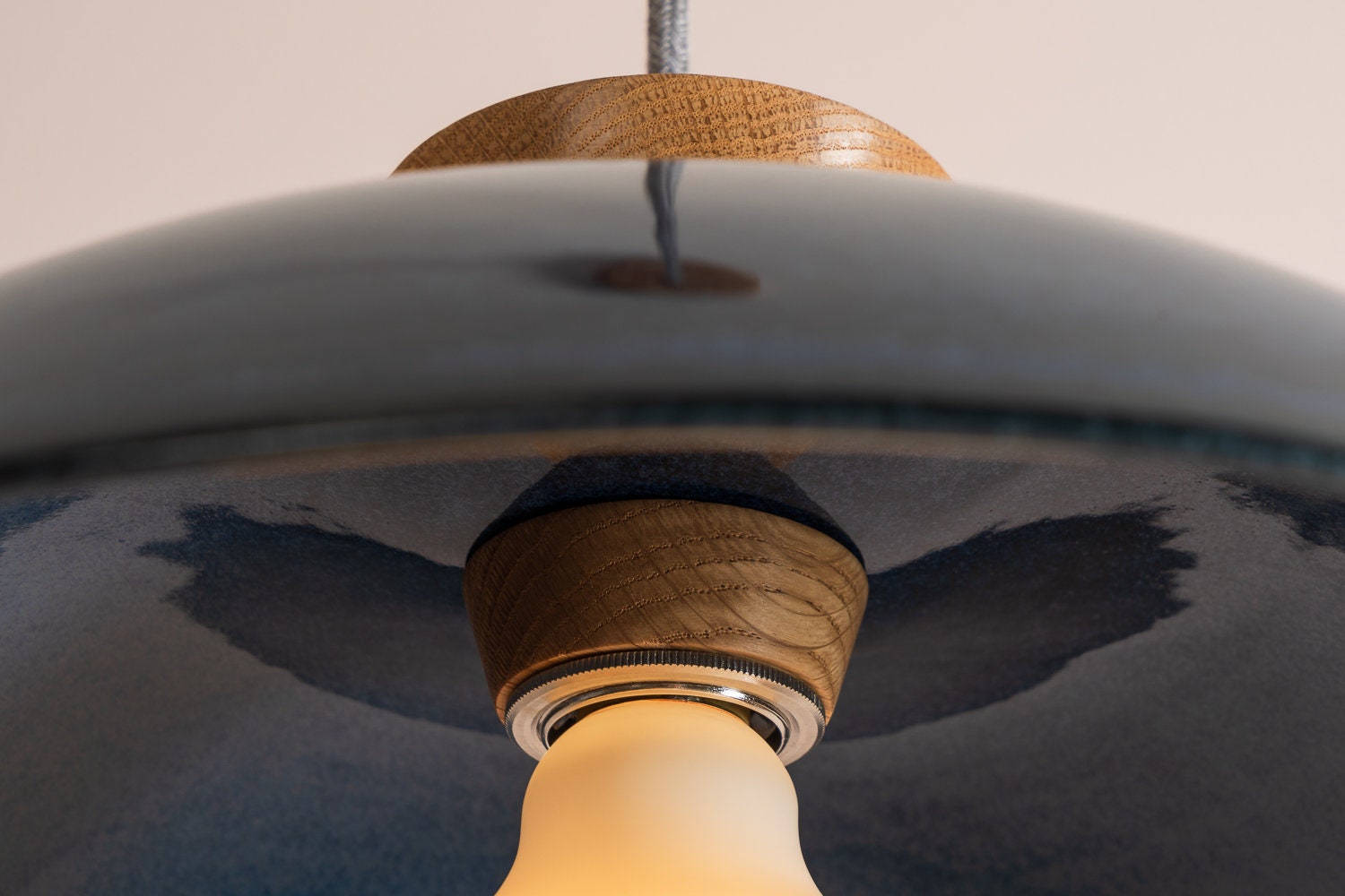 Blue Dawn Pendant Light in Ceramic and Oak by StudioHaran