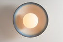Blue and White Dawn Flush Mount Ceiling Light in Ceramic and Oak by StudioHaran