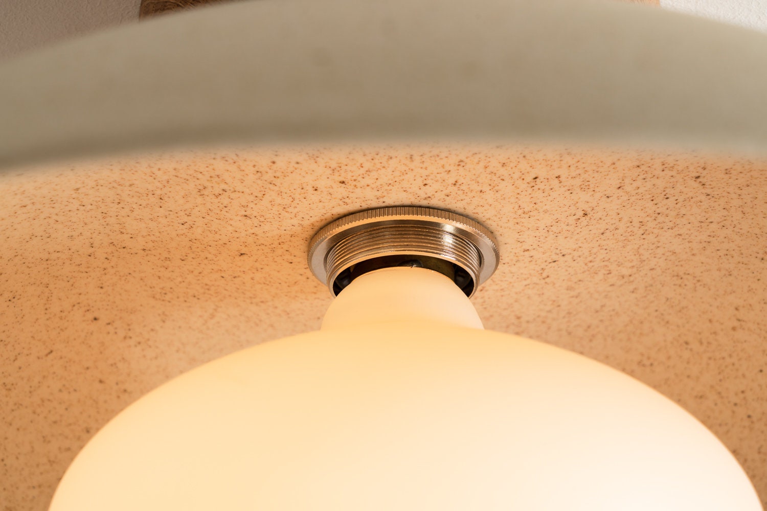 Speckled Cream Gloss Dawn Flush Mount Ceiling Light in Ceramic and Oak by StudioHaran
