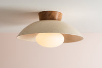 Speckled Cream Gloss Dawn Flush Mount Ceiling Light in Ceramic and Oak