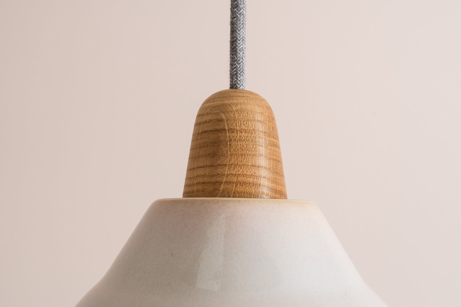 Blue and White Element Pendant Light in Ceramic and Oak by StudioHaran
