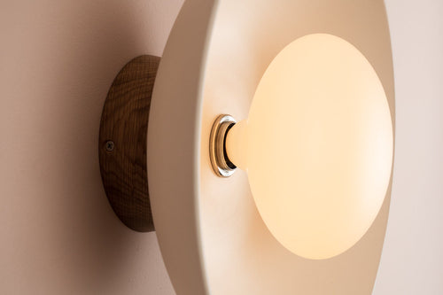 White Dawn Wall Light Sconce in Ceramic and Oak by StudioHaran
