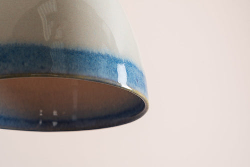 Small Blue and White Element Pendant Light in Ceramic and Oak by StudioHaran