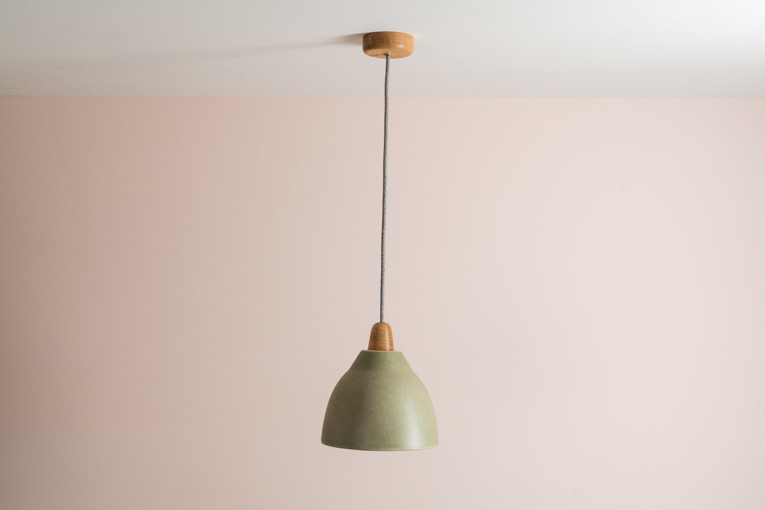 Green Element Pendant Light in Ceramic and Oak by StudioHaran