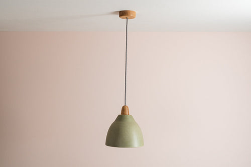 Green Element Pendant Light in Ceramic and Oak by StudioHaran