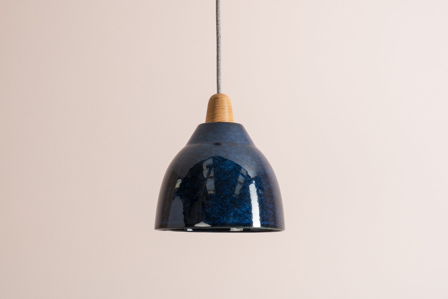 Blue Element Pendant Light in Ceramic and Oak