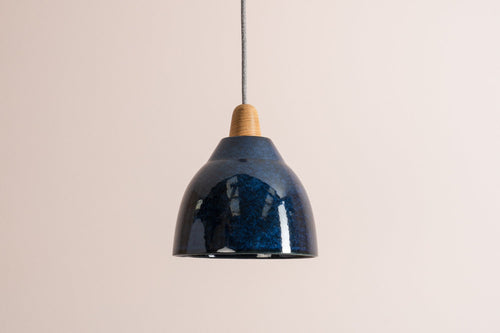 Blue Element Pendant Light in Ceramic and Oak by StudioHaran