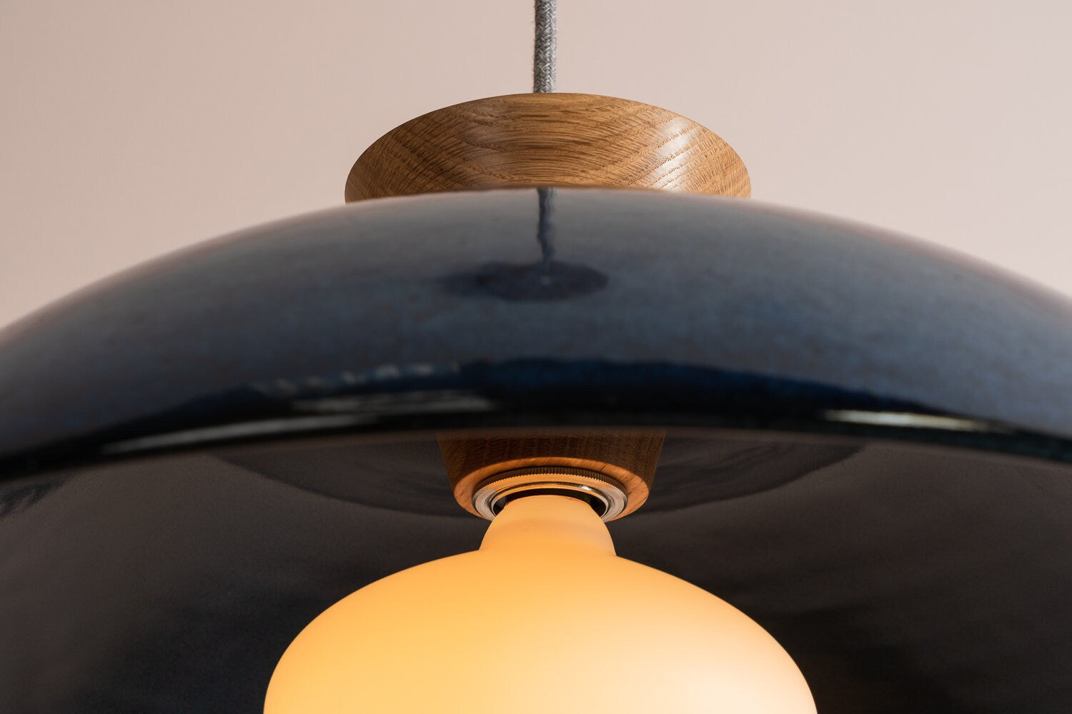 Blue XL Dawn Pendant Light in Ceramic and Oak by StudioHaran