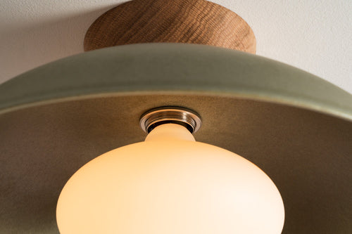 Green Dawn Flush Mount Ceiling Light in Ceramic and Oak by StudioHaran