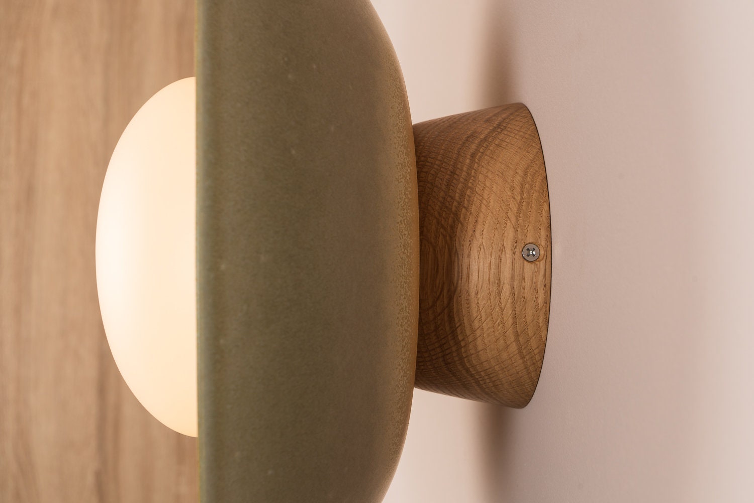 Green Dawn Wall Light Sconce in Ceramic and Oak by StudioHaran