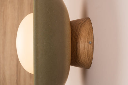 Green Dawn Wall Light Sconce in Ceramic and Oak by StudioHaran