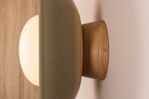 Green Dawn Wall Light Sconce in Ceramic and Oak by StudioHaran