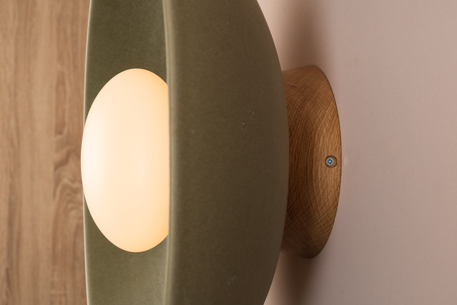 Green XL Dawn Wall Light Sconce in Ceramic and Oak