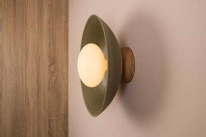 Green XL Dawn Wall Light Sconce in Ceramic and Oak by StudioHaran