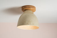 Speckled Cream Gloss Element Flush Mount Ceiling Light in Ceramic and Oak