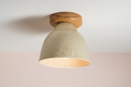 Speckled Cream Gloss Element Flush Mount Ceiling Light in Ceramic and Oak by StudioHaran