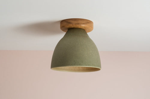 Green Element Flush Mount Ceiling Light in Ceramic and Oak by StudioHaran