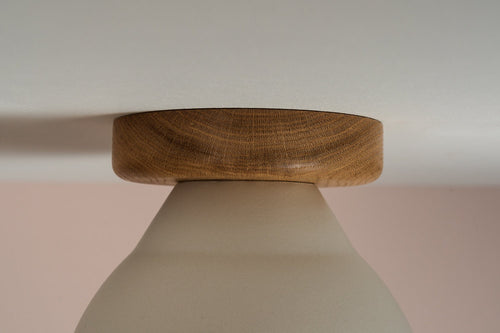 White Element Flush Mount Ceiling Light in Ceramic and Oak by StudioHaran