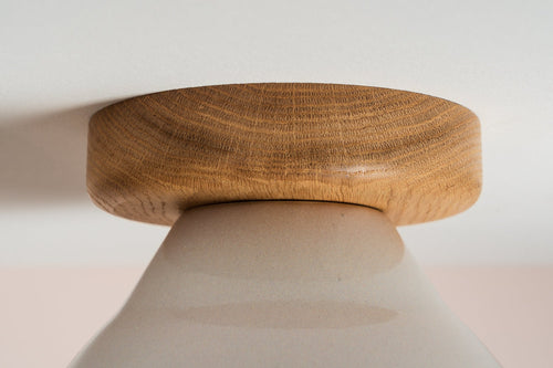 Blue and White Element Flush Mount Ceiling Light in Ceramic and Oak by StudioHaran