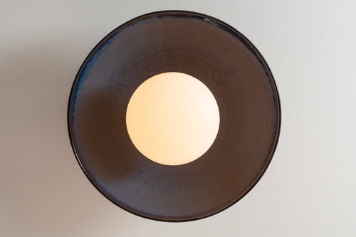 Blue Dawn Flush Mount Ceiling Light in Ceramic and Oak by StudioHaran