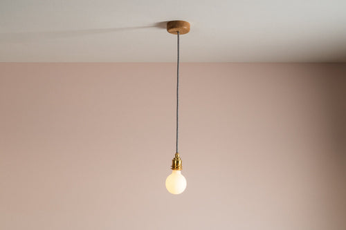 Brass/Nickel Pendant Light Fixture with Linen Cable and Oak Ceiling Rose by StudioHaran