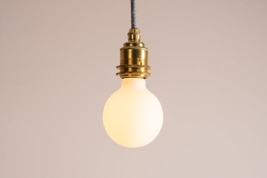 Brass / Nickel pendant light fixture with linen cable and oak ceiling rose by StudioHaran