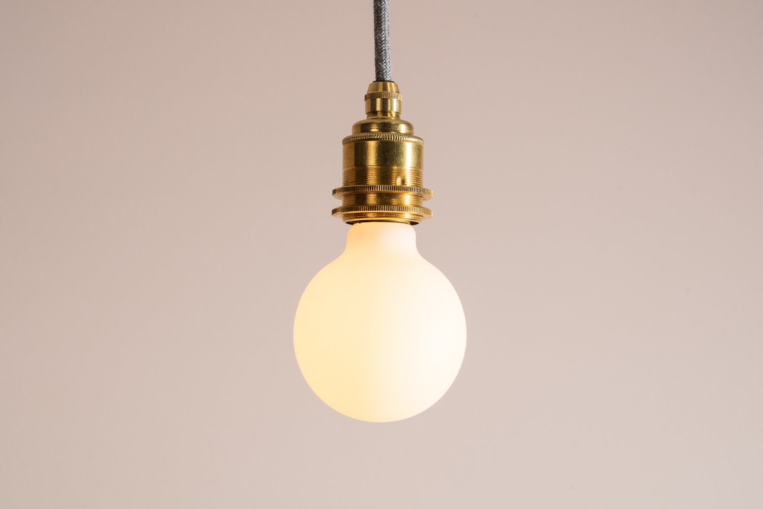 Brass/Nickel Pendant Light Fixture with Linen Cable and Oak Ceiling Rose by StudioHaran