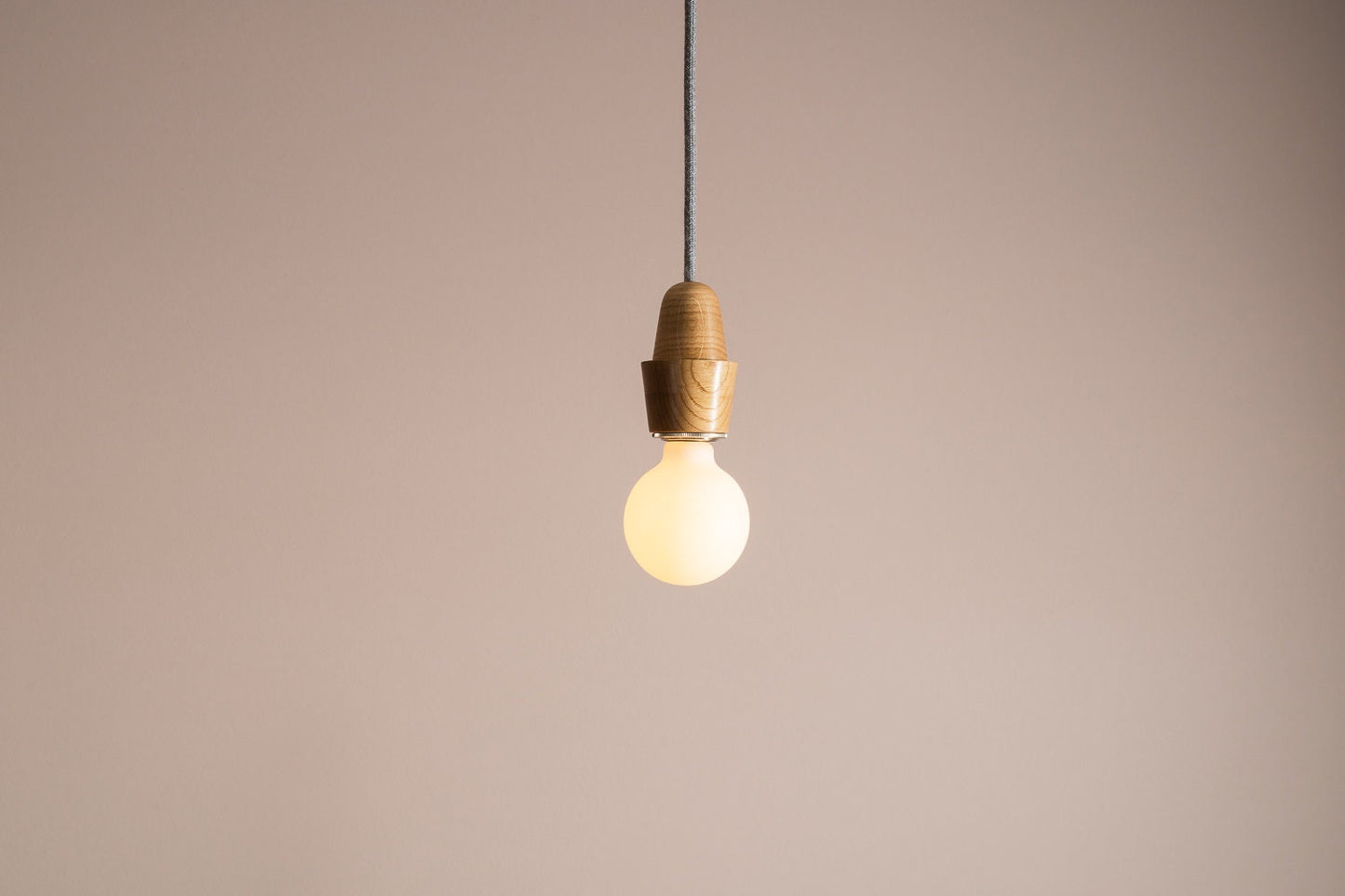 Wooden Element pendant light fixture with linen cable and solid oak ceiling rose. by StudioHaran