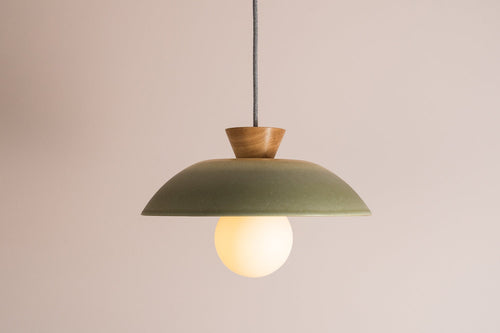 Green Dawn Pendant Light in Ceramic and Oak by StudioHaran