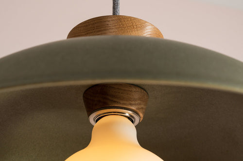 Green Dawn Pendant Light in Ceramic and Oak by StudioHaran