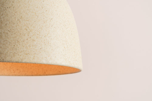 Speckled Cream Matt Element Pendant Light in Ceramic and Oak by StudioHaran