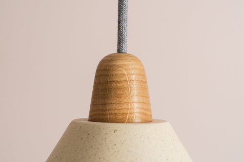 Speckled Cream Matt Element Pendant Light in Ceramic and Oak by StudioHaran