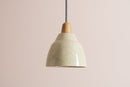 Small Speckled Cream Gloss Element Pendant Light in Ceramic and Oak by StudioHaran