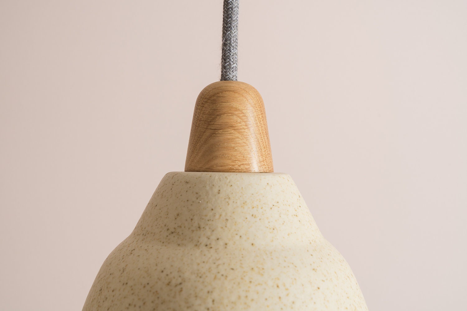 Small Speckled Cream Matt Element Pendant Light in Ceramic and Oak by StudioHaran